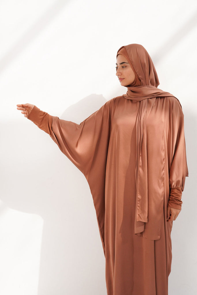 SALAM Satin Prayer Wear - Brown - Alef Meem