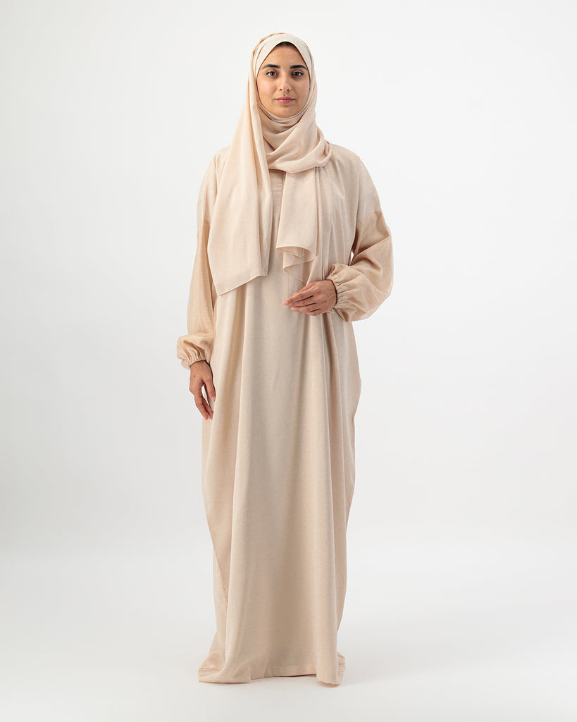 Zeena Crepe & Mesh Prayer Dress - Beige - Alef Meem