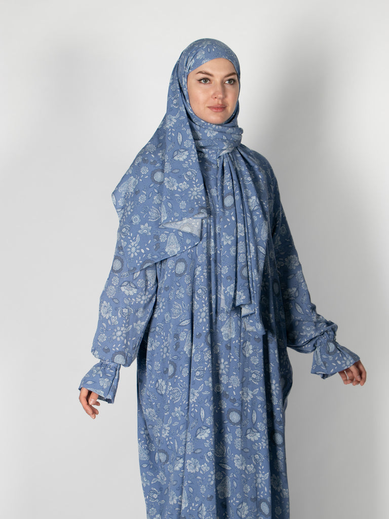 OUNS Rayon Prayer Wear -  Blue Floral - Alef Meem