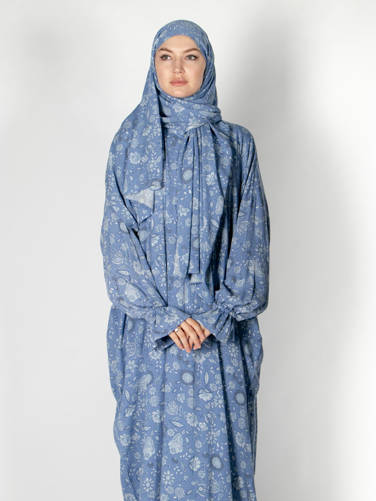 OUNS Rayon Prayer Wear -  Blue Floral - Alef Meem